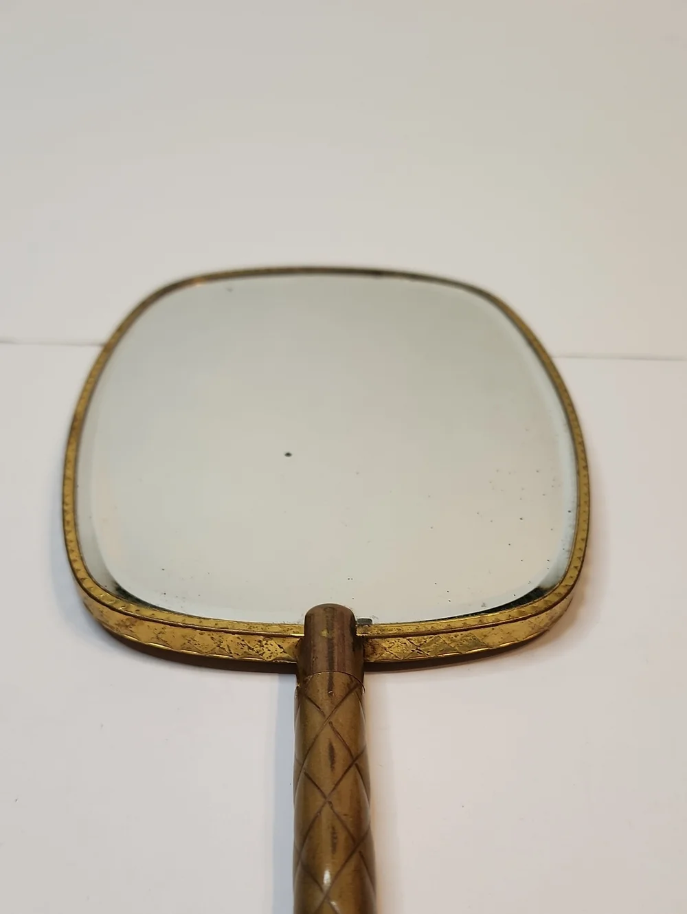 Vintage Hand Mirror with Floral Motif in Mustard Yellow and Gold 13